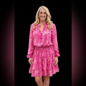 Fate Vibrant Pink Paisley Long Sleeve Dress Size Large